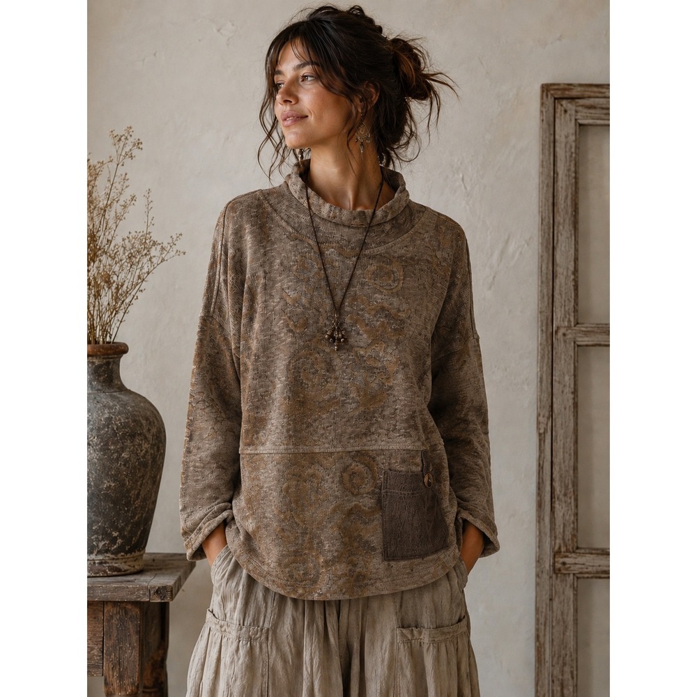 Vintage 90s Rollneck Cotton Boho Artsy Cottagecore Lagenlook Earthy Sweater